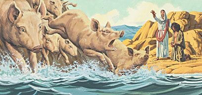 Pigs run into the sea